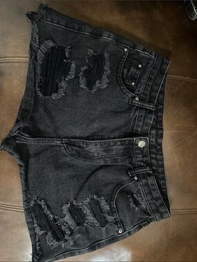 SHEIN Black Distressed High-Rise Denim Shorts